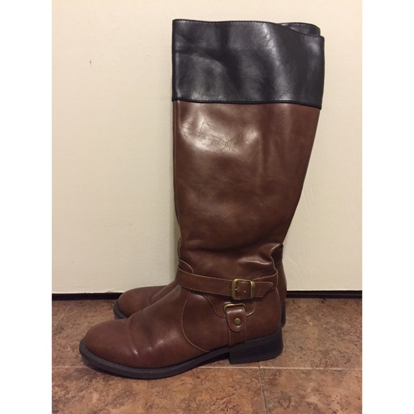 nine west riding boots cognac