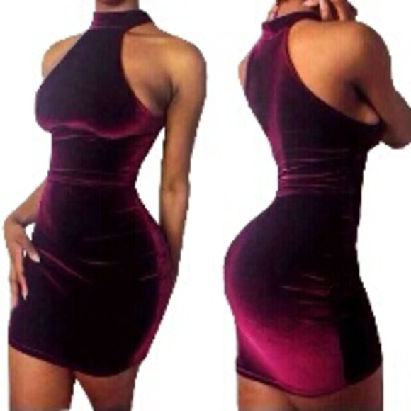 Burgundy velvet bodycon dress Sleeveless