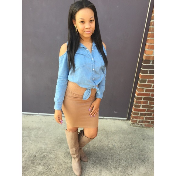 Forever 21 Tops - Cute Jean Shirt with cutout shoulders