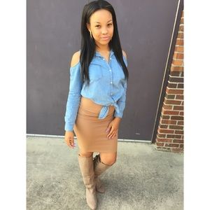 Cute Jean Shirt with cutout shoulders