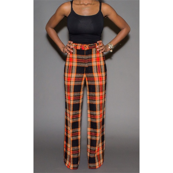 Vintage plaid high waist bell bottom pant