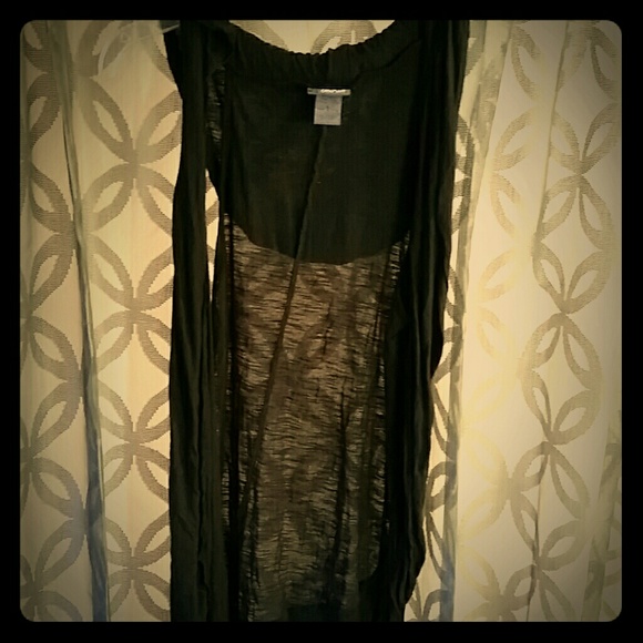 Sleeveless open cardigan with hood