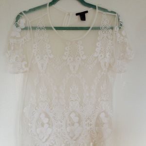 Large forever21 white sheer lace top!