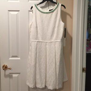 NWT Tahari White dress with beaded neckline