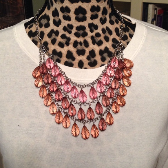 Ann Taylor Loft Triple Layer Pink Crystal Necklace