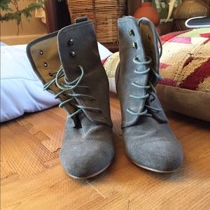 Gray suede wedge boots