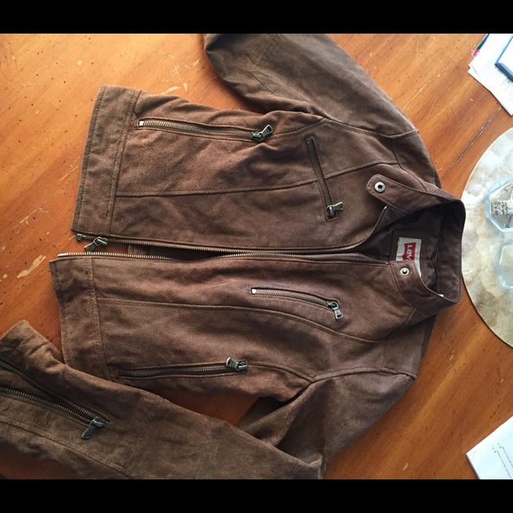 Brown leather jacket brushed suede moto