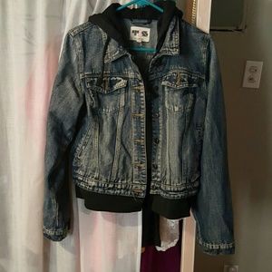 Jean jacket with black hoodie