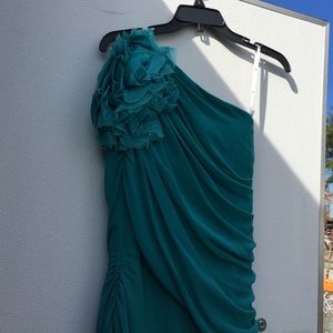 Tadashi Shoji turquoise one shouldered dress