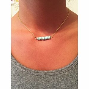Turquoise bead bar necklace w/ gold chain