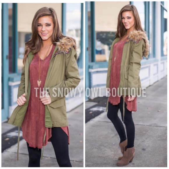 🆕 Army Green Utility Jacket with Fur Hood & Aztec - Picture 4 of 4