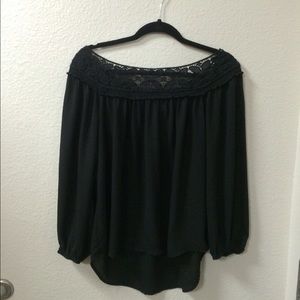 Flowy Black top with crochet neckline