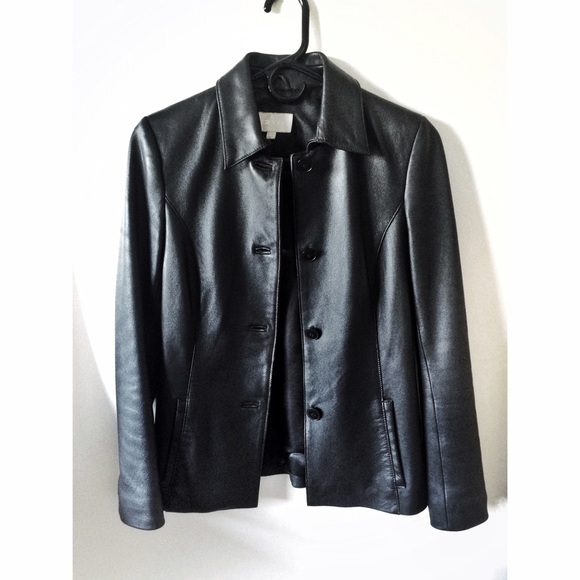 Vintage button front black leather jacket blazer