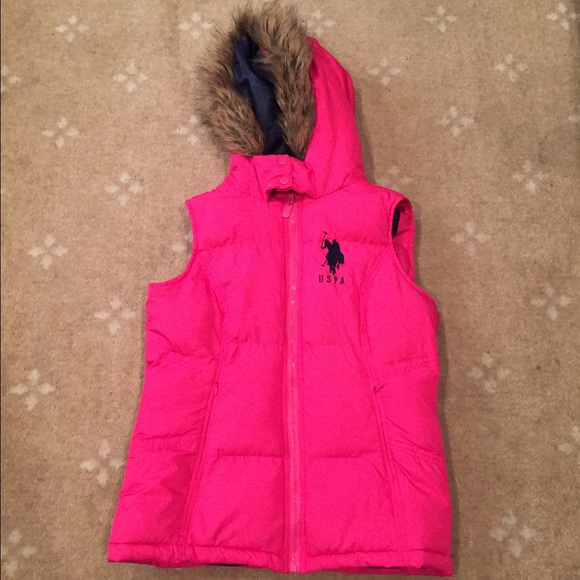 US Polo assn. fur hooded puffer vest