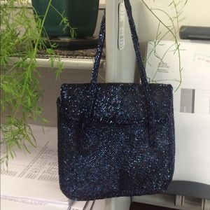 Navy blue beaded small evening purse