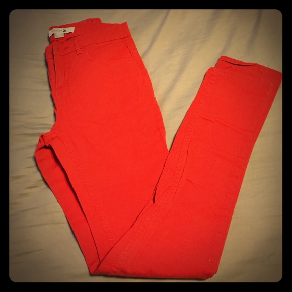 Red high rise skinny jeans