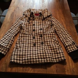 Hounds tooth pea coat with cowl neck