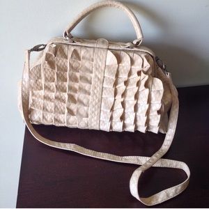 Posh faux-snakeskin Jessica Simpson ruffle satchel