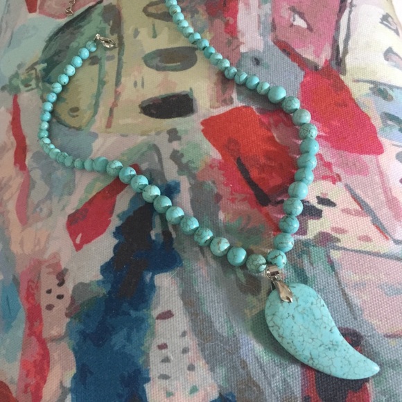 Natural Turquoise Stone + Curved Pendant Necklace