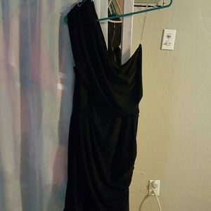 Black figure flattering pleated layer dress