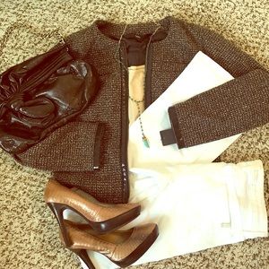 Mossimo Brown & White Tweed Blazer with Trim