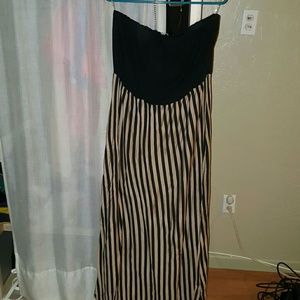 Black and brown striped strapless maxi