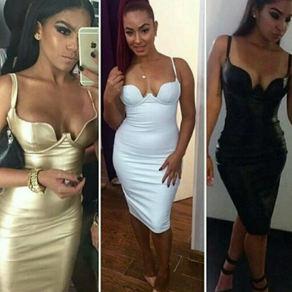 >SOLD> Liquid Assets Leatherette Gold Dress - Picture 2 of 4