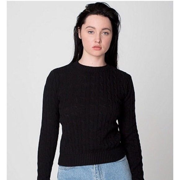 American Apparel Black Cable Pullover Small NEW