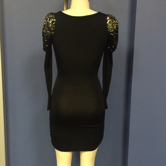 Sequin Shoulder Black Dress - Picture 2 of 3