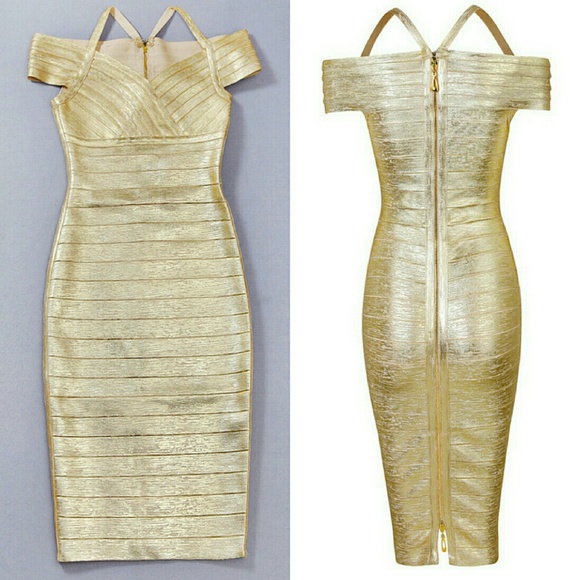 <SOLD> City of Gold Metallic Bandage Dress - Picture 2 of 4