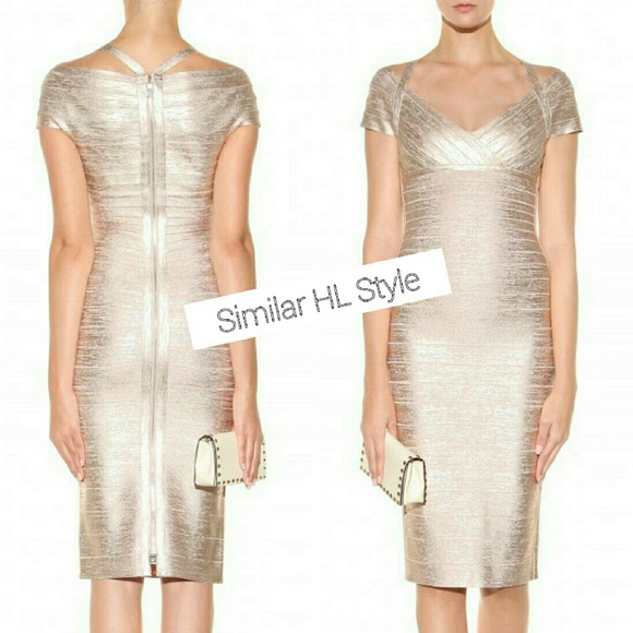 <SOLD> City of Gold Metallic Bandage Dress - Picture 3 of 4