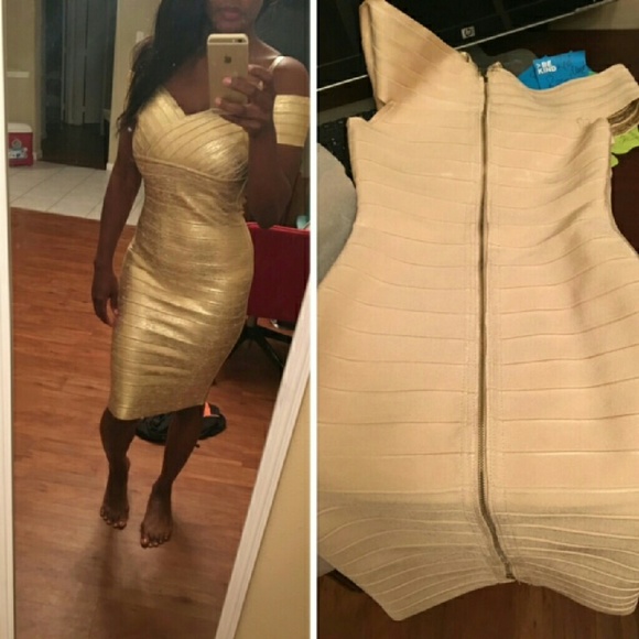 <SOLD> City of Gold Metallic Bandage Dress - Picture 4 of 4