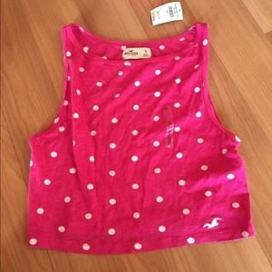 Hollister pink and white polka dot crop top