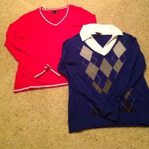 Bundle- red sweater and blue argyle sweater.