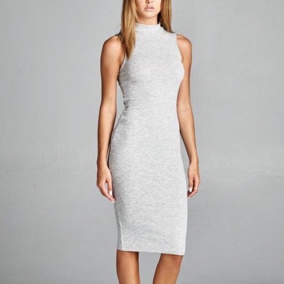 "Lady Godiva" Mock Neck Ribbed Midi Dress - Picture 2 of 4