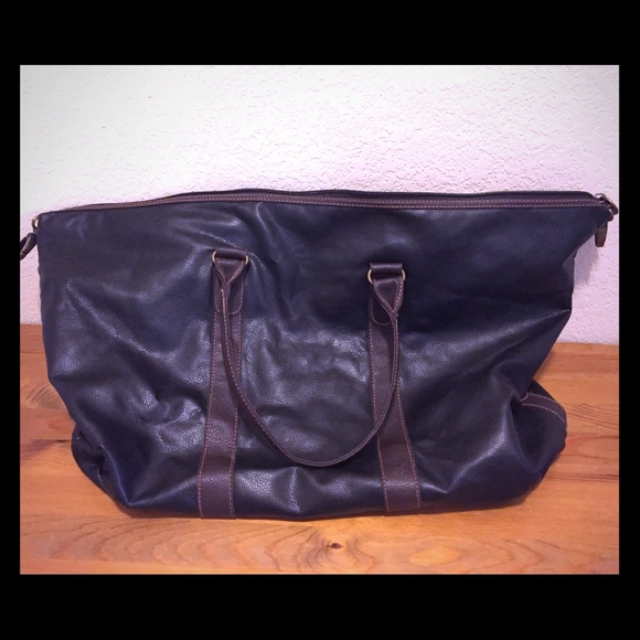 Black leather duffel bag
