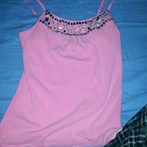 Pink cami with silver and clear jewels.