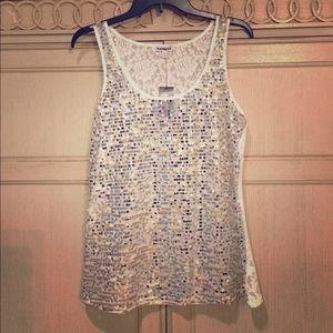 Sequined front, lace back tank!