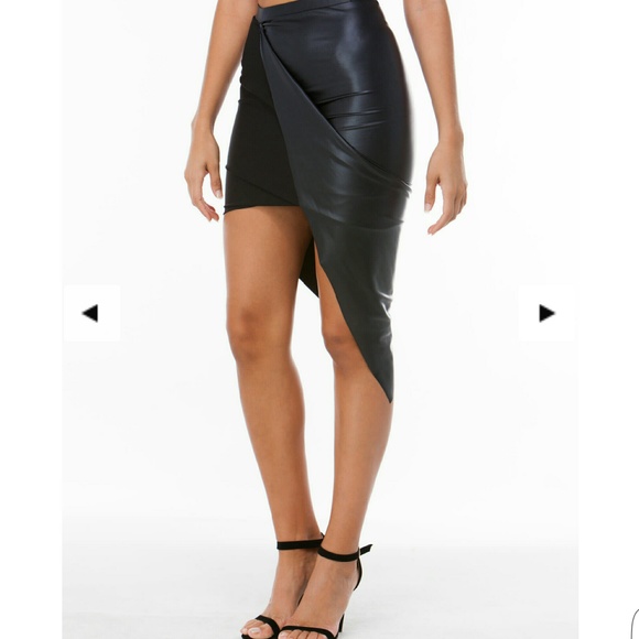 Draped faux leather skirt