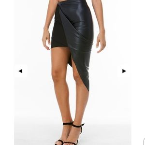 Draped faux leather skirt