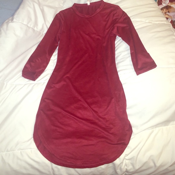 3/4 Sleeve Burgundy Suede dress