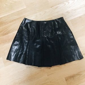 Real Black Leather Pleated Skirt