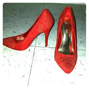 Bejeweled Suede Red Stilettos