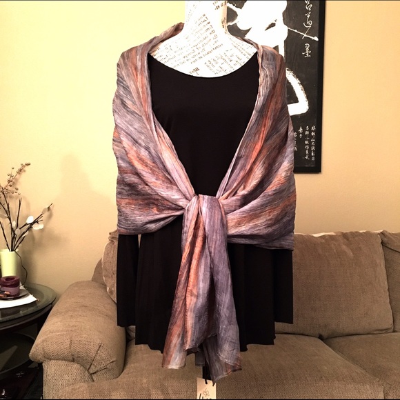 SOLD Marble Grey Hand Dyed Natural Silk Scarf Wrap - Picture 4 of 4