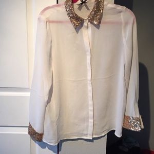 Sequin Button Up Blouse