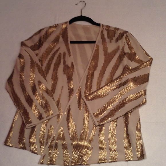 Tan chiffon beaded jacket NWOT