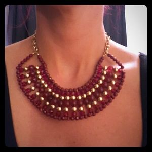Dark red and gold statement necklace