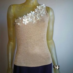 Gold glitter one shoulder top