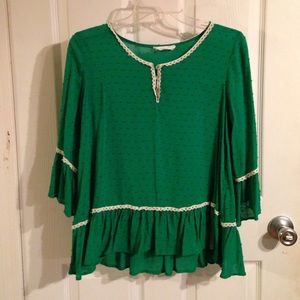 Green ruffle shirt