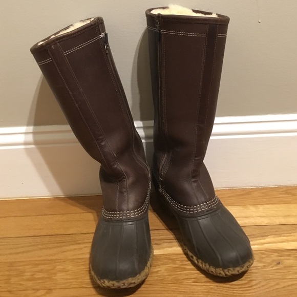 LL Bean tall shearling lined bean boots